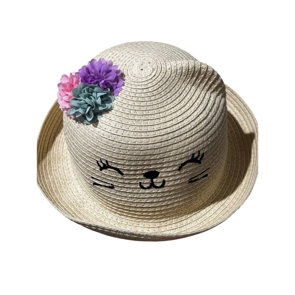 Claire’s kittie kat cat brimmed hat with offset flowers crown head piece nwt
